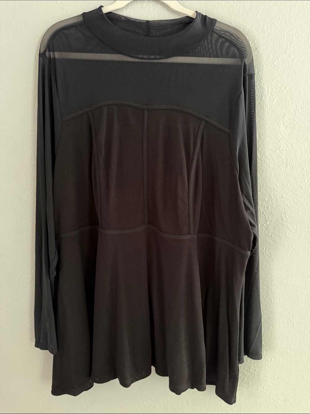 torrid Black Long Sleeve Mesh Yoke Tunic Top